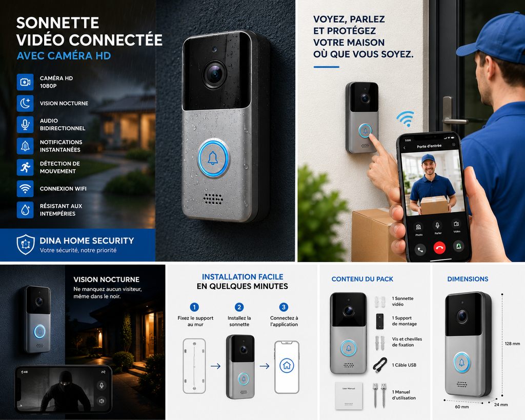Sonnette Vidéo Connectée avec Caméra HD