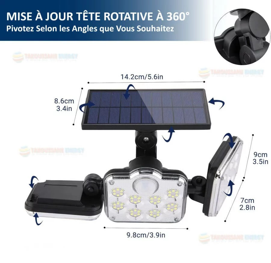 Projecteur LED Solaire Intelligent 300 LED avec Détecteur de Mouvement